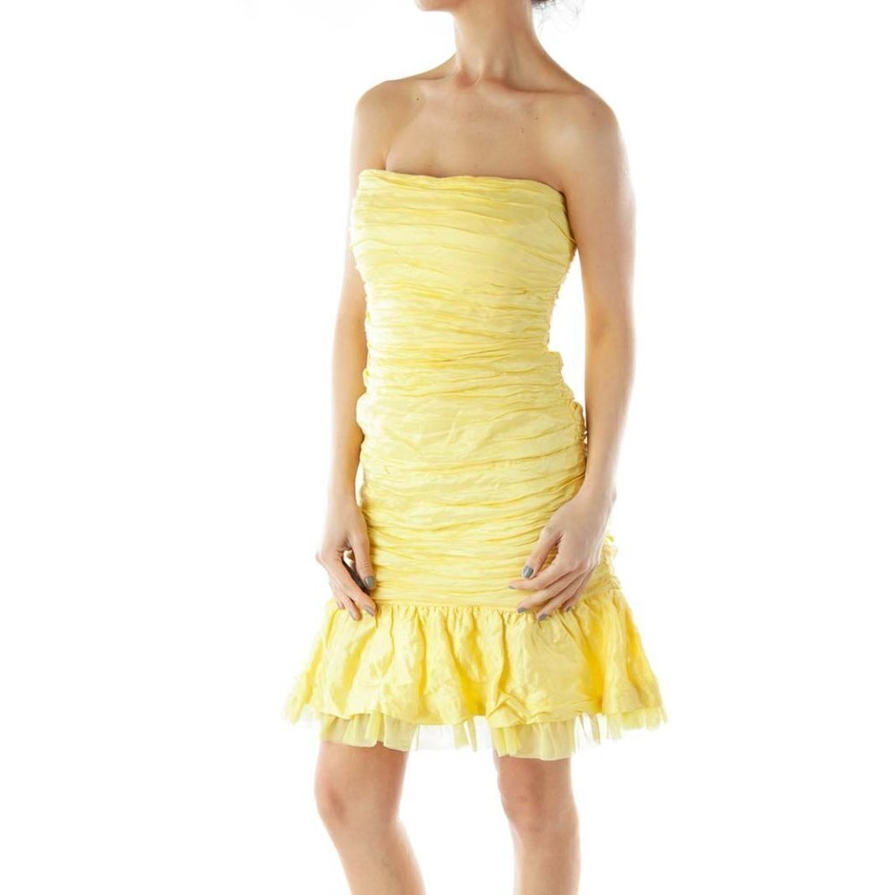 BCBG MaxAzria Yellow Metallic Strapless Cocktail Dress
